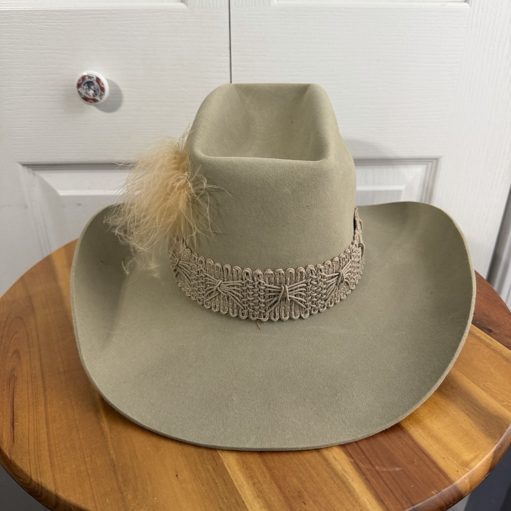 Resistol Stagecoach Macrame Band & Feather Cowboy Hat Size 7 1/8 Vintage 70s